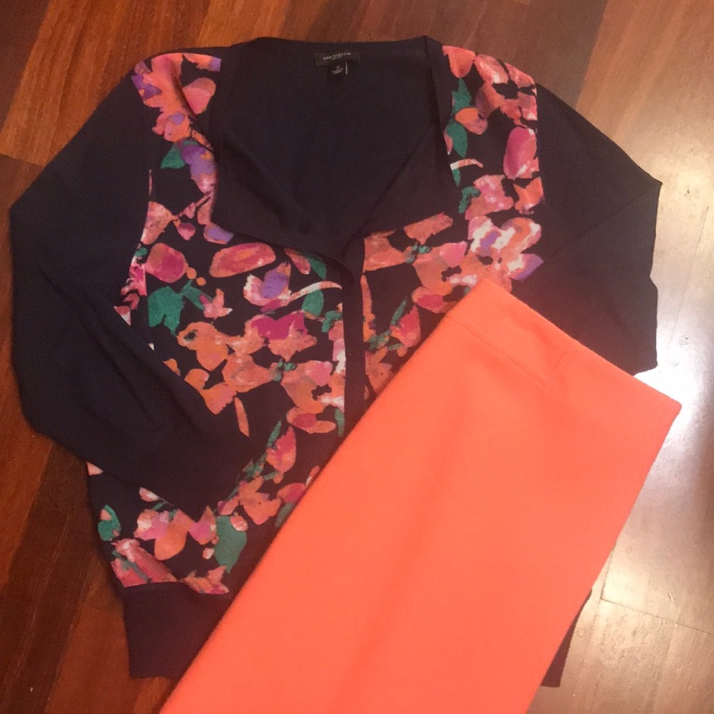 Ann Taylor colorful floral navy cardigan